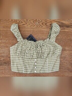 Gingham Tie-Front Crop Top - Large
